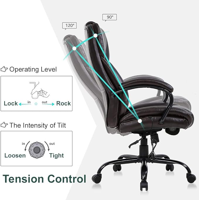 Big and Tall Office Chair 500lb Wide Seat Massage Desk Chair Ergonomic Computer Chair with Headrest Lumbar Support Armrest Rolling Swivel Chair Adjustable PU Leather Task Chair for Adults Women(Brown)