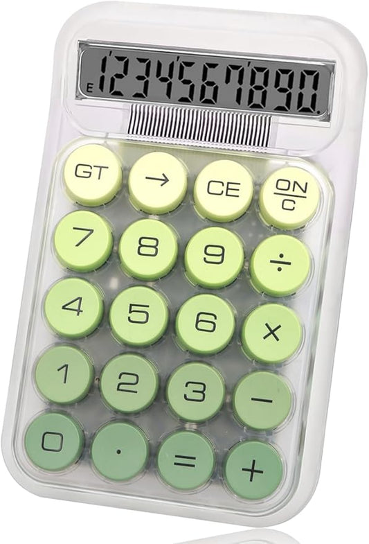 Cute Calculator, Mechanical Switch Calculator, Calculators Desktop 10 Digits, Desk Calculator with Big Buttons and LCD Display,Battery Power,Basic Small Calculator for School Home Office(Green)