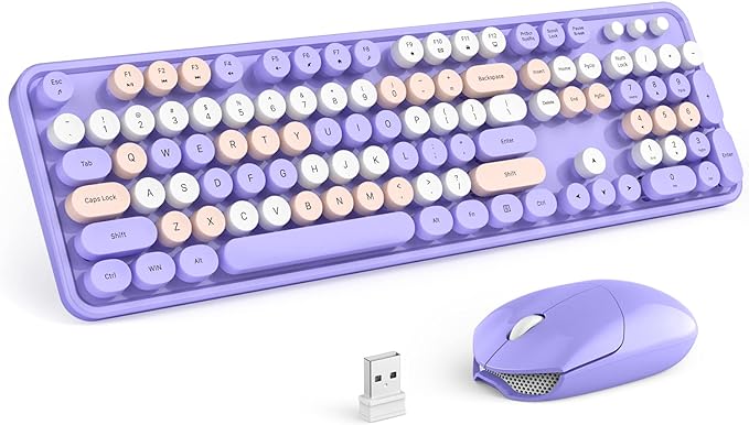 KNOWSQT Wireless Keyboard and Mouse Combo Purple - 2.4G Colorful Typewriter Less Noise Full-Size Keyboards - USB Receiver Plug and Play, for Computer, PC, Laptop, Desktop, Windows, Mac