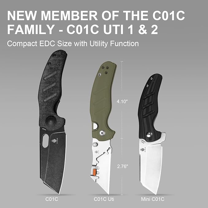 Kizer C01C Uti 2 (Tool-Free Version) Utility Knife, Button Liner Lock Box Cutter Pocket Knife with 5PCS Razor Blades, Thumb Stud Folding Knives with Green G10 Handle for Men Women V3488.29JNM1