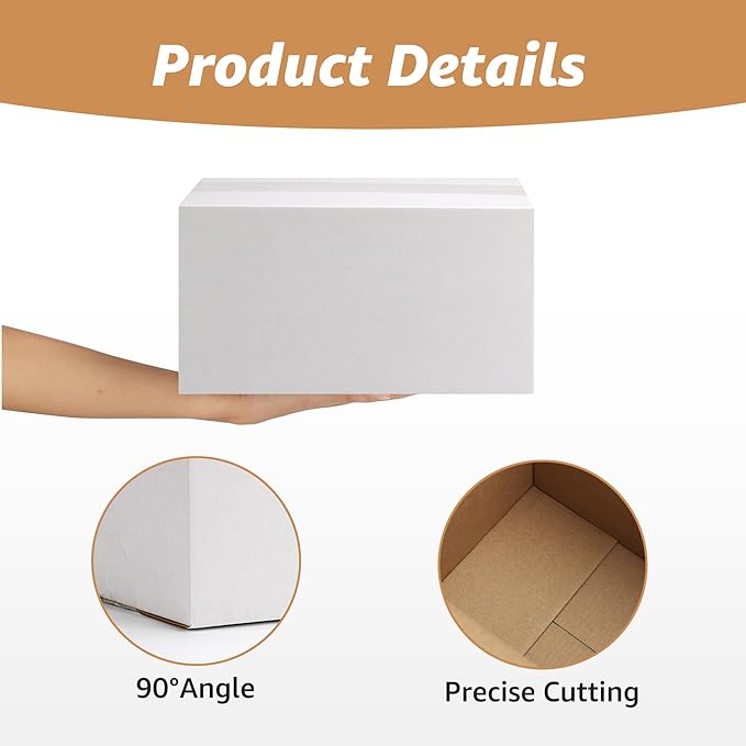 40 Pack 9x6x4 Shipping Boxes for Small Business, White Corrugated Cardboard Small Box for Packaging, Moving, Mailing, and Storing