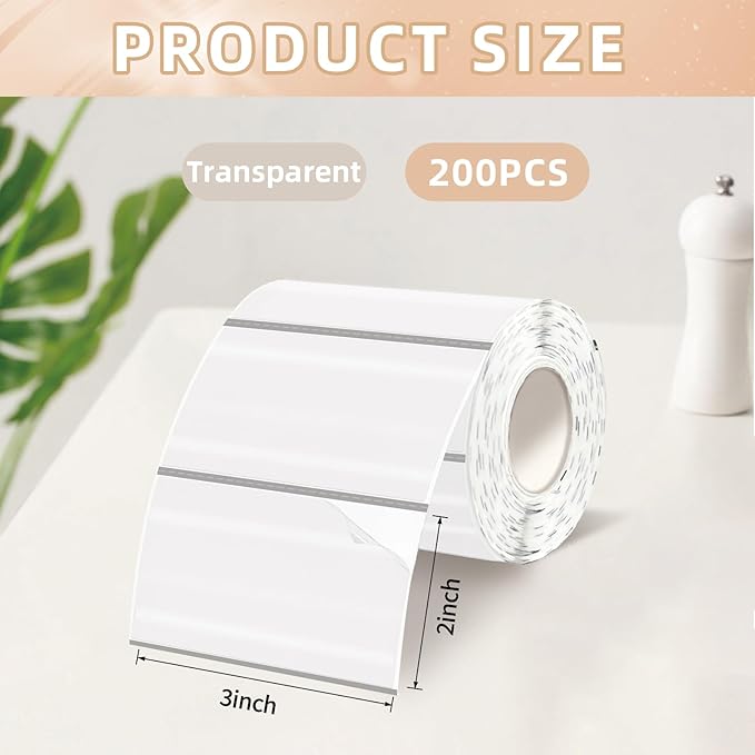 Starboling 3" x 2" Clear Thermal Labels,Self-Adhesive Rectangle Thermal Printer Sticker,for Price,Barcode,Mailing,Name