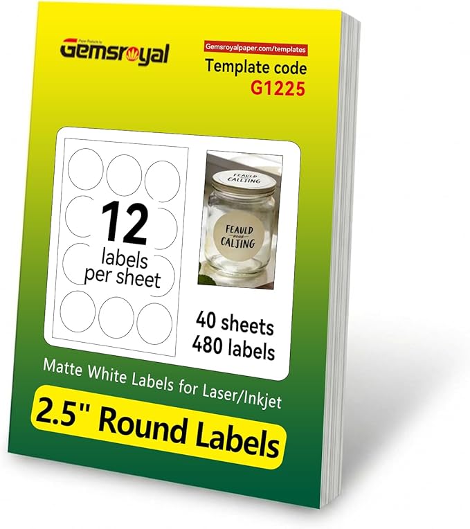 2.5" Round Labels Printable,Matte White Circle Stickers for Inkjet & Laser Printer,Permanent Adhesive Blank Sticker Paper,40 Sheets,240 Labels,for Product Merchandising, Favors and Crafts