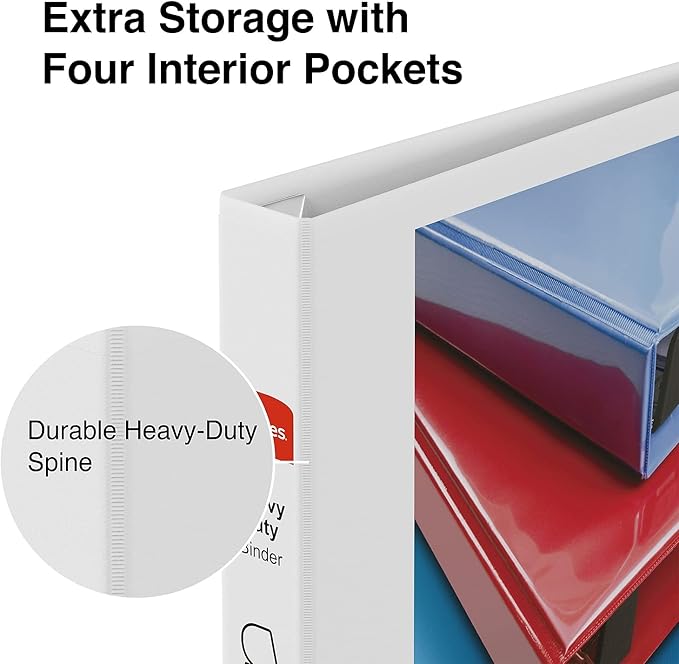 Staples Heavy-Duty 1-Inch D-Ring View Binder, Reinforced Spine, Holds Up to 275 Sheets, White, for Office & School
