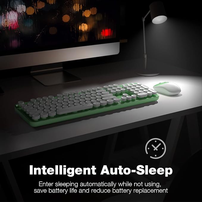 MOFII Wireless Keyboard and Mouse Combo, 2.4GHz Full Size Typewriter Keyboard Round Keys, USB Receiver for Laptop, PC, Desktop, Windows (Green White)