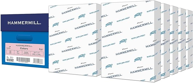 Hammermill Colored Paper, 20 lb Pink Printer Paper, 8.5 x 11-10 Ream (5,000 Sheets) - Made in the USA, Pastel Paper, 103382C