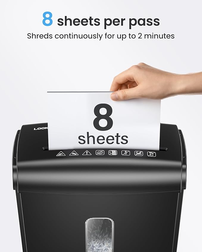 8-Sheet Micro Cut Paper Shredder P-4 High Security for Home Office Use with Handle, Shreds Credit Card/Staple 4 Gallons(Black) Visual Window Wastebasket
