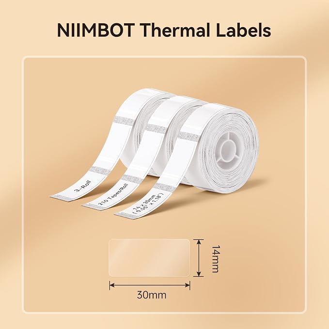 NIIMBOT Label Maker Tape for D110/D11/D101 Label Maker, 14mm x 30mm, Clear | 3Rolls 0.55'' x 1.18'', Thermal Label Paper for Home Office School Labeling Tape Replacement