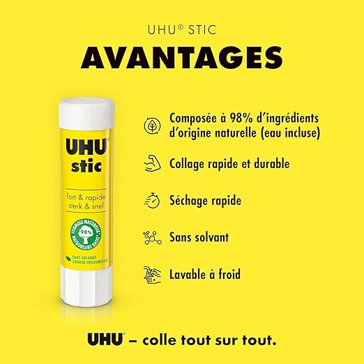 UHU Stic Glue Stick - Solvent Free - Clear Application - 40G - Pack of 6