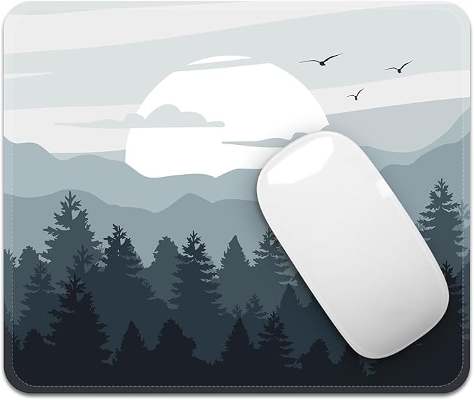 Mouse Pad with Stitched Edges - Nature Landscape Mousepad for Women, 9.25 x 7.75 inch Washable Square Desk Pad, Non-Slip Rubber Base, Office Home Laptop Accessories - Misty Mountain