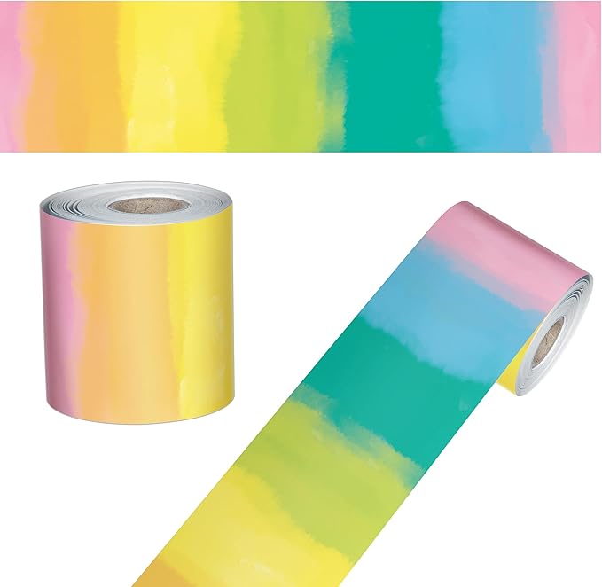 Carson Dellosa Creatively Inspired 65Ft of Watercolor Rainbow Bulletin Board Borders, 1 Roll of Colorful Trim for Rolling Whiteboard, Cork and Posterboard, Party Decorations, and Classroom Decor