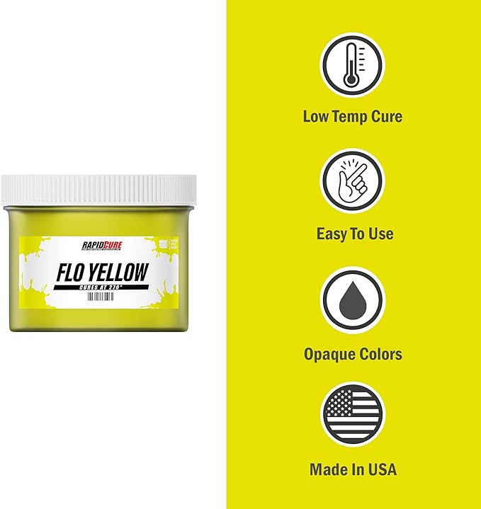 Rapid Cure® Screen Printing Ink Fluorescent Yellow (Quart - 32oz.) - Plastisol Ink for Screen Printing, Fast Curing Fabric Paint - Screen Print Direct®, USA Made