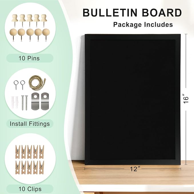 DOLLAR BOSS Double-Sided Bulletin Boards with Linen, 16"x12" Black Cork Board
