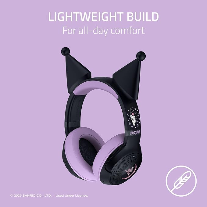 Razer Kraken Kitty V2 BT Wireless RGB Headset: Chroma RGB Kitty Ears & Earcups - Bluetooth 5.2-40 mm Drivers - Noise-Cancelling Mics - Lightweight - 40 Hr Battery w/Type C Charging - Kuromi Edition