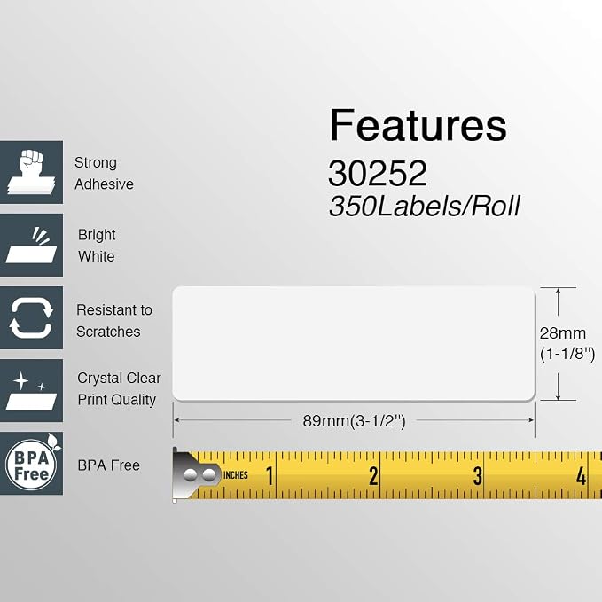BETCKEY - Compatible DYMO 30252 (1-1/8" x 3-1/2") Address & Barcode Labels - Compatible with DYMO Labelwriter 450, 4XL & Zebra Printers[6 Rolls/2100 Labels, Yellow]