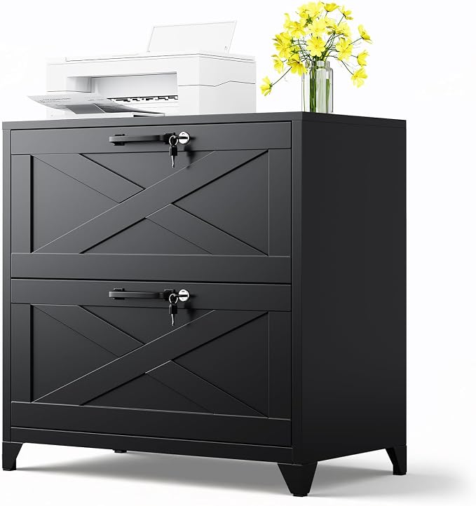 MIIIKO 2 Drawer File Cabinet with Lock,Metal Lateral Filing Storage Cabinets for Home Office,Files Folders Letter/Legal/A4 Size(Black)