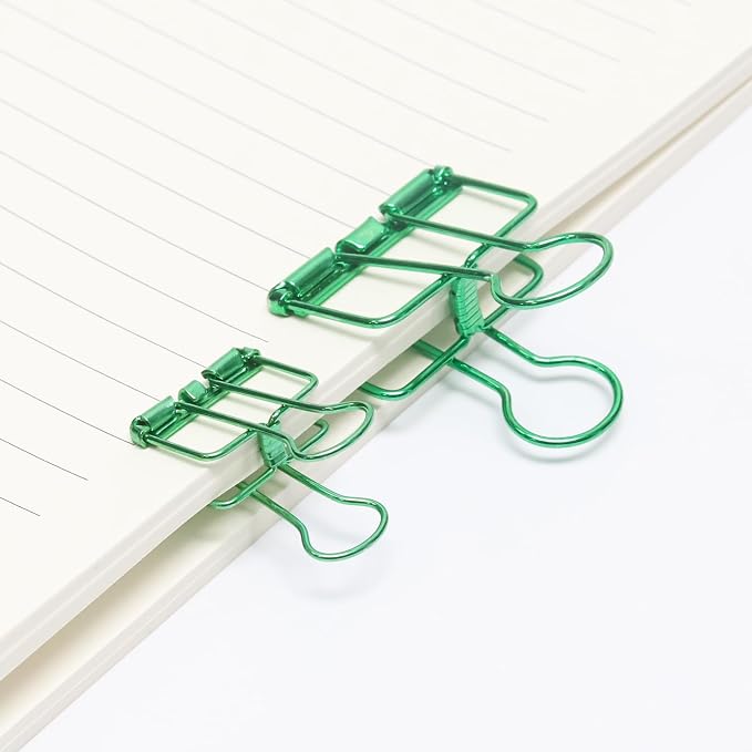 20 Pcs Hollow Out Long Tail Wire Binder Clips, 10 Medium + 10 Small | Green, Assorted Sizes, Hollow Binder Clamps, Paper Binder Clips for Office School Supplies
