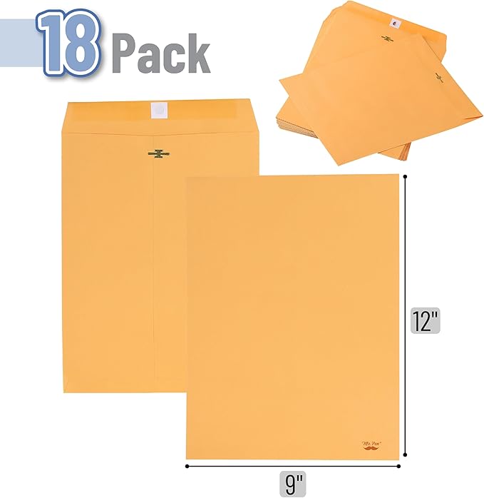 Mr. Pen- Clasp Envelopes,36 Pack, 9x12, Brown Kraft, Letter Size Envelopes, Document Envelope
