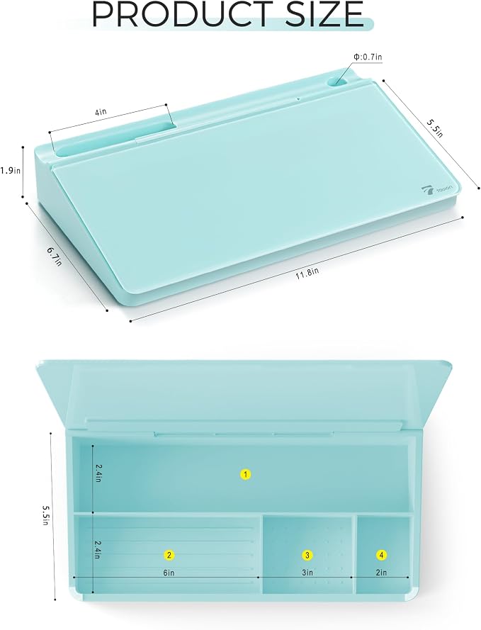 TOWON Compact Glass Desktop Whiteboard with Storage 12x7 in, Teal Blue | Aesthetic dry erase surface, 5 markers, eraser and holder included, for the office, home or school desk