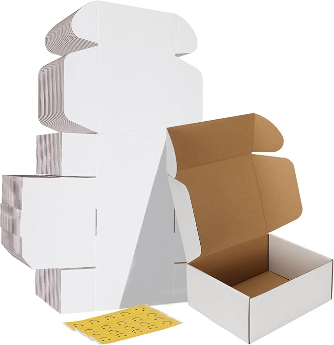 HORLIMER 10x8x4 inches Shipping Boxes Set of 20, White Corrugated Cardboard Box Literature Mailer