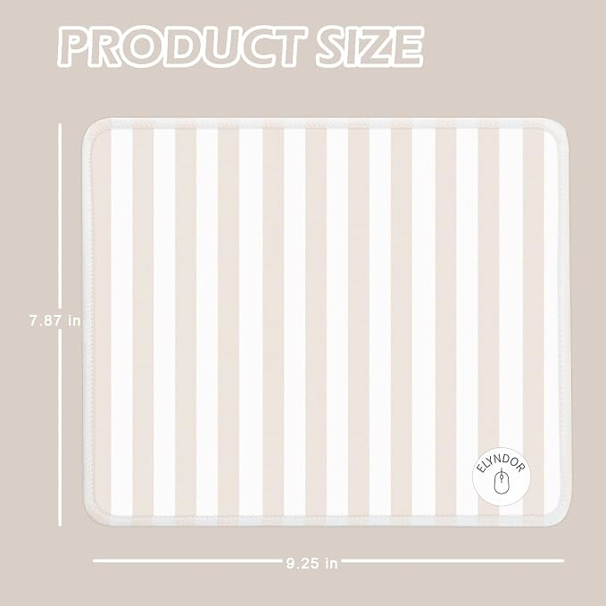 Mouse Pad for Desk with Stitched Edge, Premium Cute Washable Mouse Pads. Computer Mousepad with Non-Slip Rubber Base, Mousepads for Laptop, 9.25x7.75x0.12 inch (Cream Stripes)