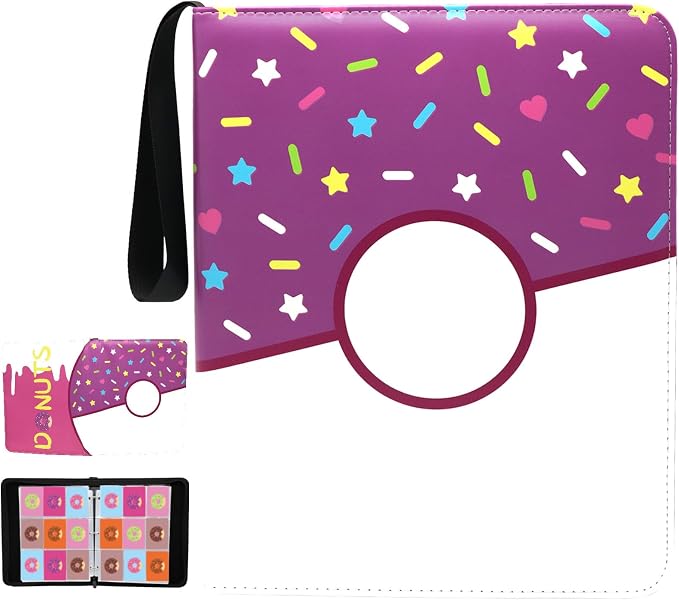 9 Pocket Card Binder 900 Card Holder Album, Purple Donut Trading Cards Holder Zipper Binder for Girl Teen Collection (Purple Donut, 900 Pocket)
