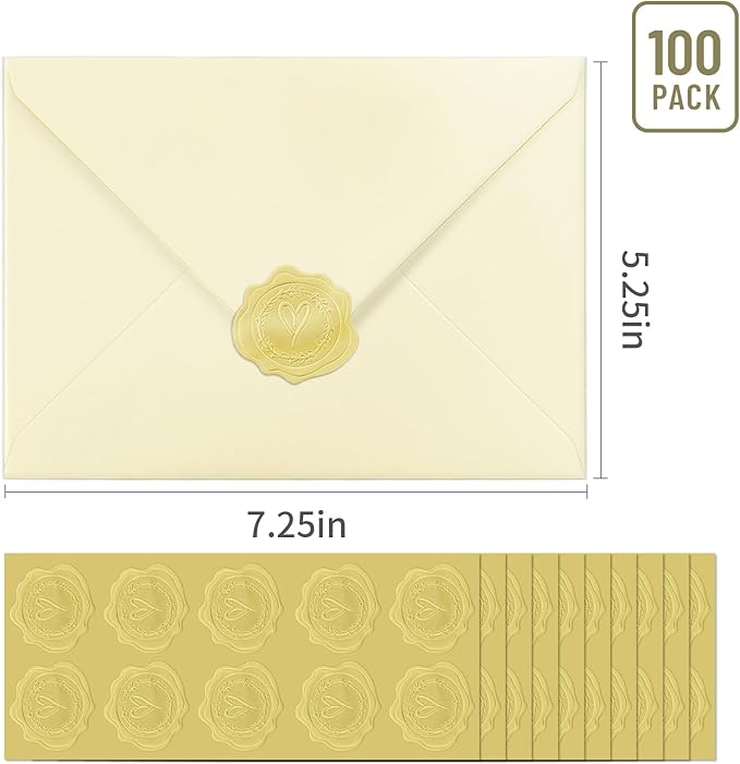 100 PCS Cream Colorful A7 Envelopes with Stickers, 5x7 Envelopes for Greeting Cards, Great for Invitations, Wedding Invitation, Birthday, Baby Shower, Graduation
