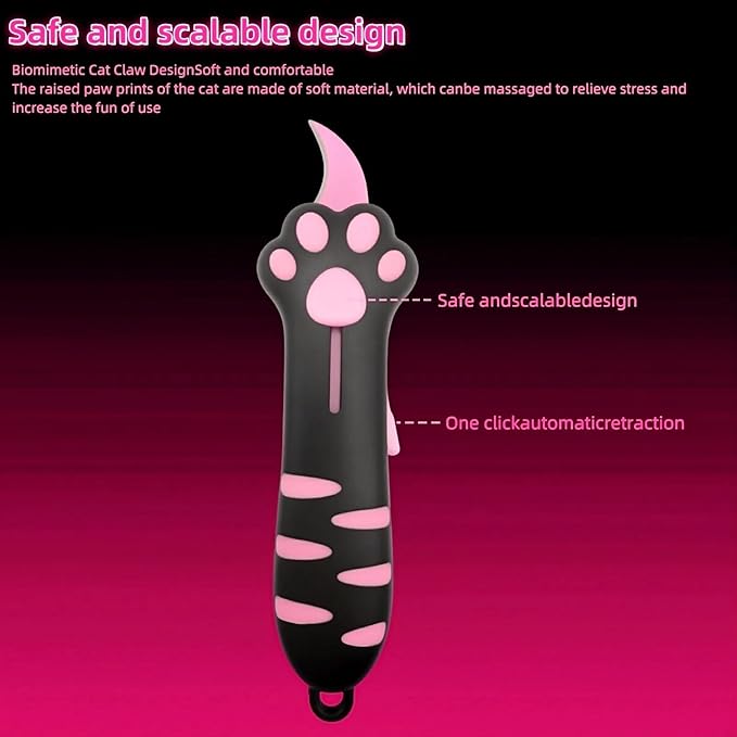 Cat Paw Box Cutter, 2026 New Retractable Cat Claw Knife Cute Cat Box Paper Cutter，Portable Cat Retractable Knife (black)