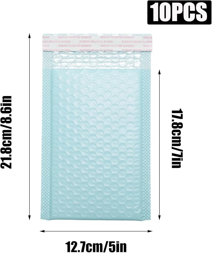5x7 Inch Self Seal Adhesive Poly Bubble Mailers 10 Pcs Blue Waterproof Shipping Bags for Mailing Packaging