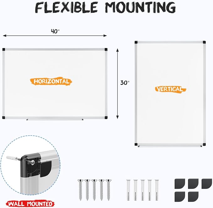 OLIXIS 30" x 40" Magnetic White Board, Dry Erase Board for Wall, Whiteboard with 1 Dry Eraser & 2 Multicolor Markers & 4 Magnetic Pins, Aluminium Frame for Home, School, Office, White