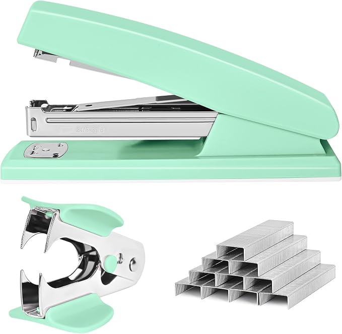 Stapler 25 Sheet Capacity with 1000 Staples and Staple Remover, Green | Staplers for Desk, Non-Slip Office Stapler