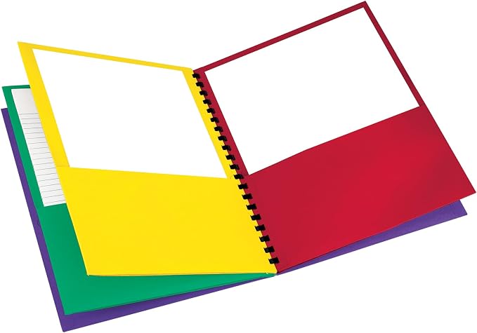 Oxford 8-Pocket Paper Folder, Letter Size, 200-Sheet Capacity, Multicolor, Red, Green, Yellow, Purple (99656), Multicilor, 8-1/2" x 11"