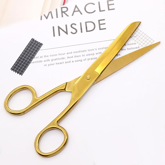 NatSumeBasics 7" Gold Craft Scissors, Sharp Stainless Steel Professional Tailor Shears for Cutting Fabric Leather Sewing & DIY Crafts