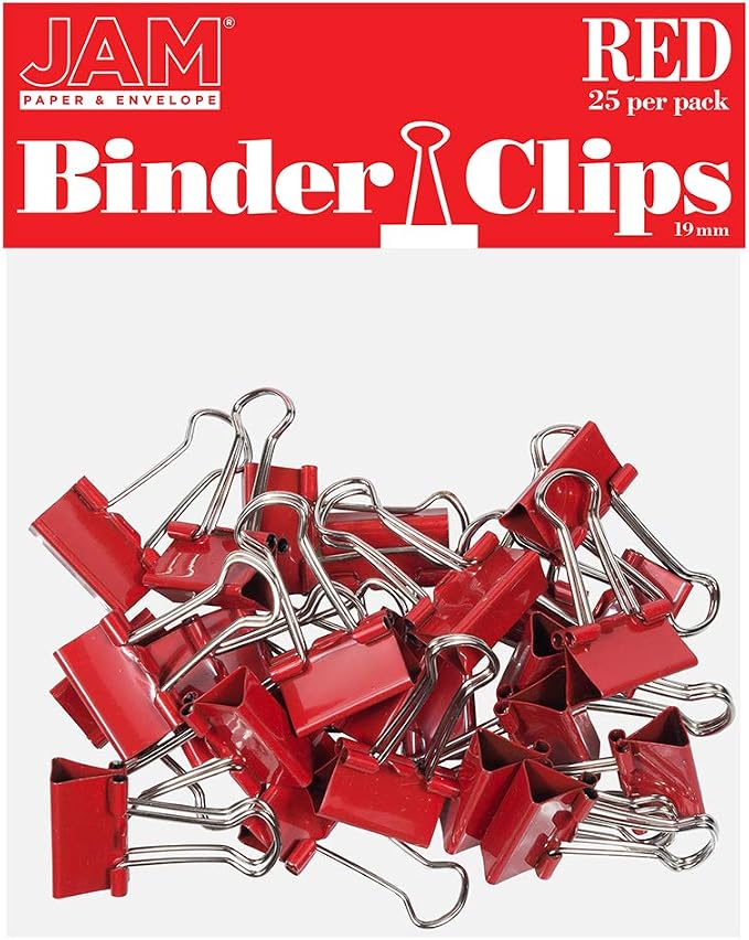 JAM PAPER Colorful Binder Clips - Small - 3/4 Inch (19 mm) - Red Binderclips - 25/Pack