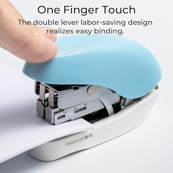 M&G Mini Stapler with Staples, Small Blue Effortless Stapler Set, 20 Sheet Capacity, One Finger, 1000 Standard Staples, Office staplers for Desk, Easy to Load