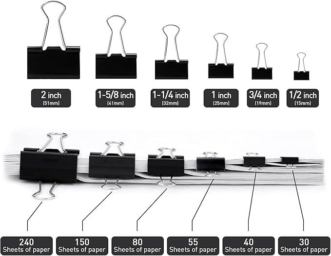 Mini Binder Clips, 432 Pack, 5/8 Inch, Standard 15mm, Metal Fold Clamp, Black, Capacity 0.23 Inch, Paper & Office Clip, School & Home Use