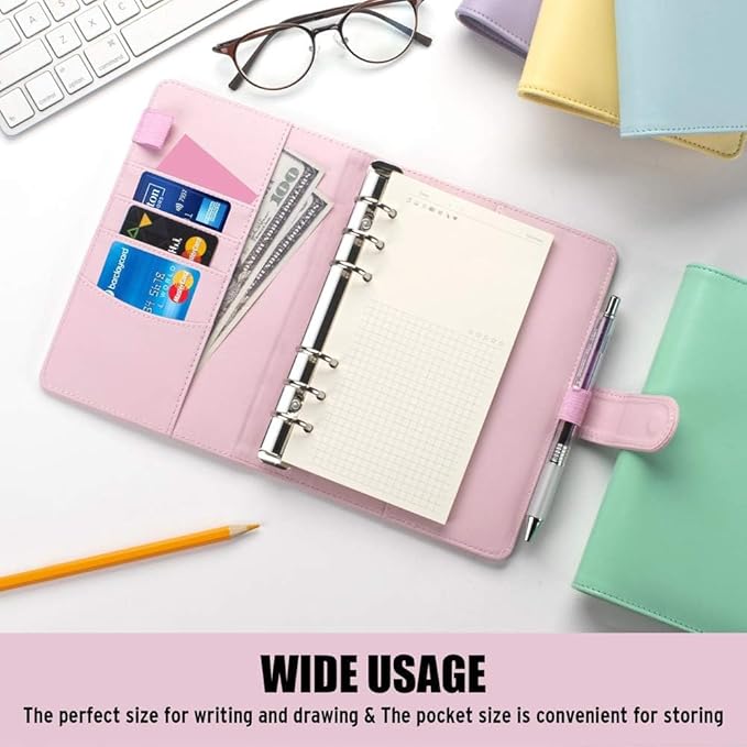 Sooez A6 Notebook Binder, 6 Ring Planner Binder A6 PU Leather Notebook Binder, Loose Leaf Personal Organizer Binder Cover with Magnetic Buckle Closure, PU Leather Portfolio Binder, 7.48"x5.2"
