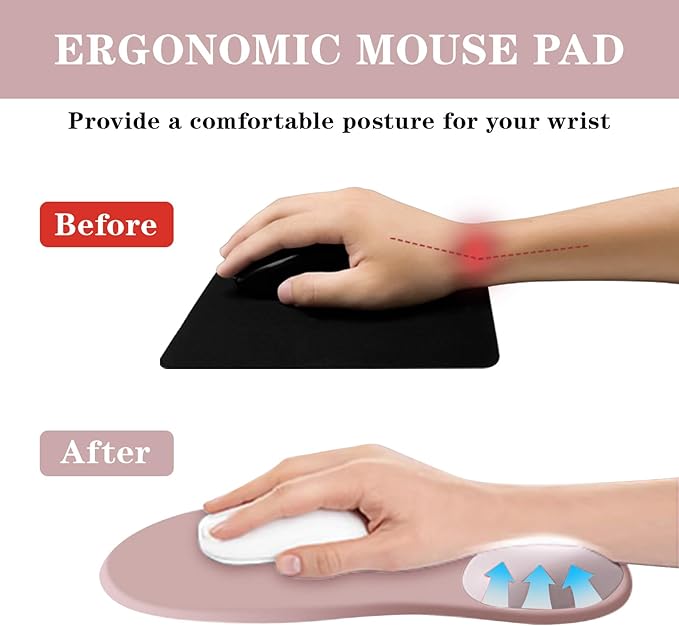 Mouse Pad with Wrist Rest,Ergonomic Mouse Pad with Comfortable Gel Wrist Rest Support and Non-Slip PU Base for Easy Typing Pain Relief, Durable and Washable (Gradient Pink White)