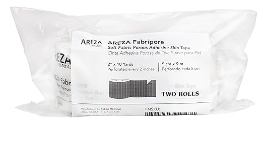 Areza Medical Surgical Tape - Porous Skin Soft Fabric Cloth Adhesive Tape - Fabripore - 2" x 10 yds. (5 cm x 9 m) - 2 Rolls per Box