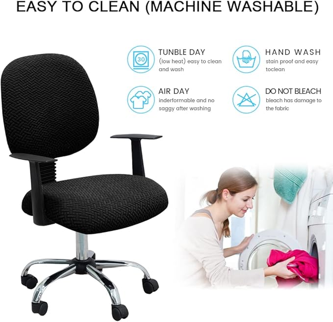 MIFXIN Office Chair Cover Stretch Elastic Slipcovers 2 Piece Jacquard Computer Chair Backrest Cover & Seat Cover Furniture Protector for Home Office, Only Covers, NO Chair (Black)