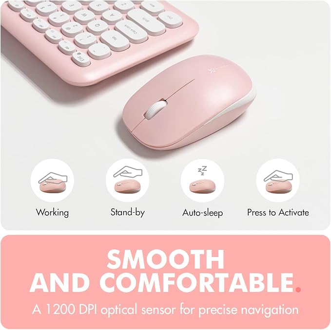 X9 Pink Keyboard and Mouse Wireless | Cute Wireless Keyboard and Mouse Combo - Transform Your Space with a Colorful Keyboard and Mouse Set for PC Laptop and Chrome (Pink/White)