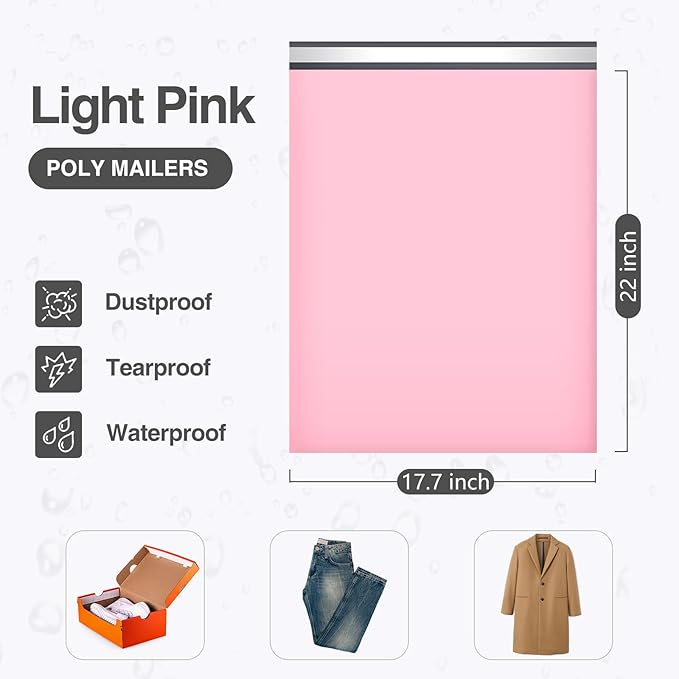 UCGOU 17.7x22 Large Poly Mailers Light Pink Shipping Bags Self-Sealing Waterproof and Tear-Proof Shipping Envelope for Small Business Mailers Poly Bags for Clothing, Books 50 Pack
