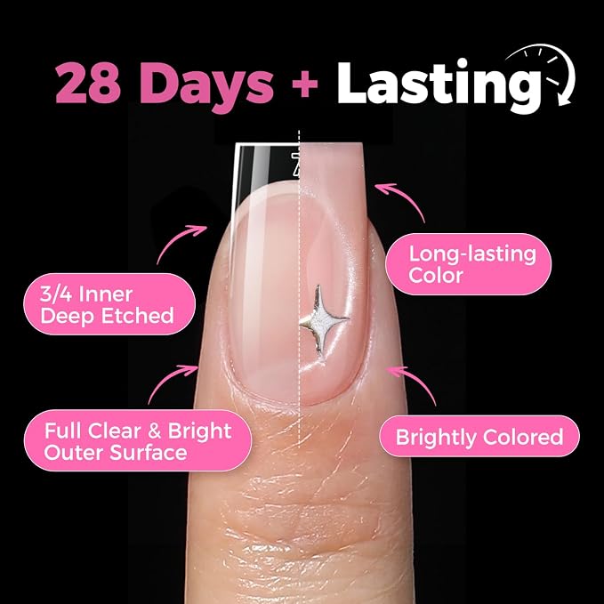 UNA GELLA Short Sharp Square Nail Tips 504pcs Short Square Press on Nails | Pre Etched Acrylic Fake Nails for Full Cover Nail Tips DIY Nails Salon at Home 12 Sizes