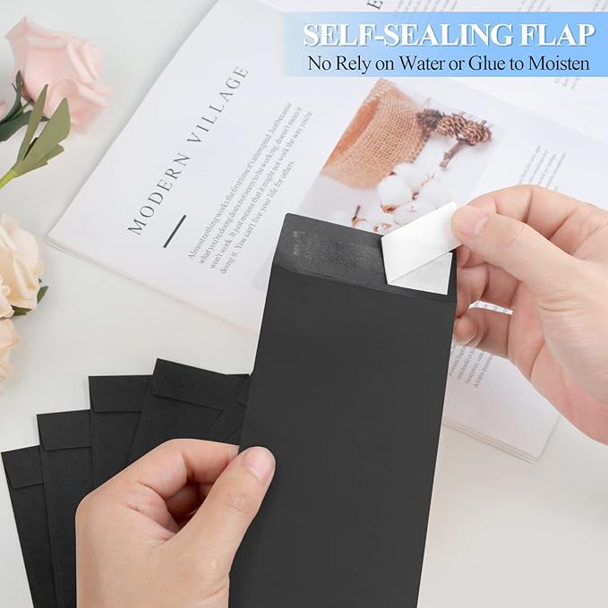 BONUS++ Envelope Set - 120 Envelopes for Cash, Checks, & Tickets; 80GSM, 3.2x6.6 inch Black Envelopes - Perfect for Cash Challenge Savers