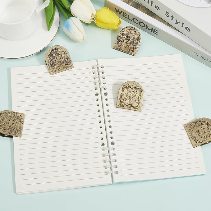 CRASPIRE Flowers Butterfly Journal Metal Clips Vintage Travelers Notebook Book Bill Binder Holder Alloy Antique Bronze Decorative Travelers for TN Travelers Art Reading Decoration Accessories