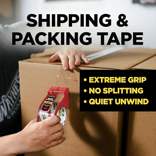 Scotch Box Lock Packing Tape, Clear, Extreme Grip Box Packaging Tape for Shipping and Mailing, 1.88 in. x 54.6 yd, 3 Refill Rolls