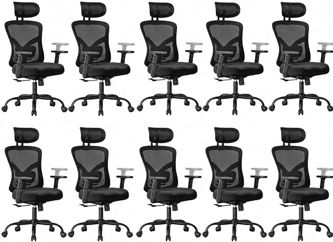 Marsail Ergonomic Office Chair Ergonomic Gaming Chair with Lumbar Support, 2D Headrest, Adjustable Armrests, Contoured Seat Cushion, Computer Desk Chair with Wheels for Home and Office, Pack of 10