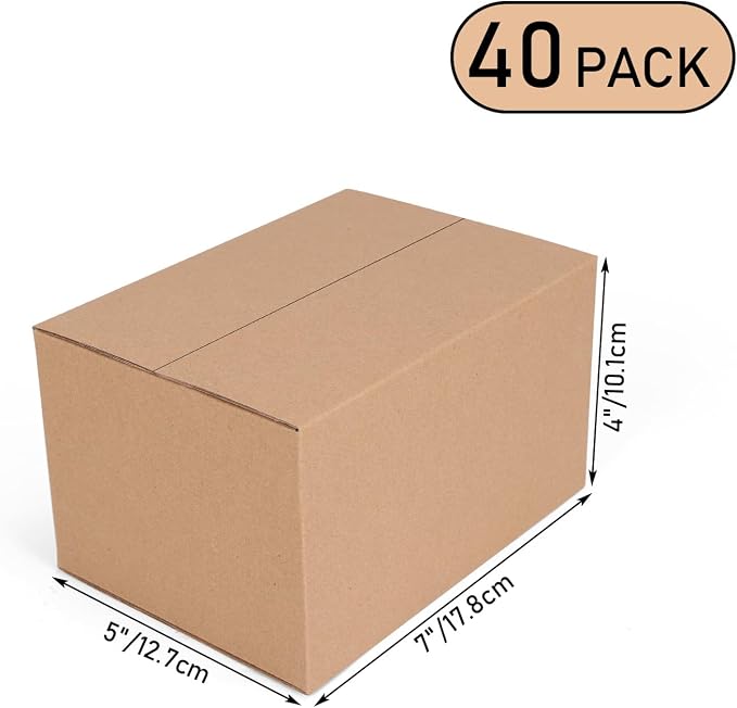 7x5x4 Shipping Boxes Set of 40, Brown Kraft Corrugated Cardboard Boxes Mailers for Small Bussiness Packaging