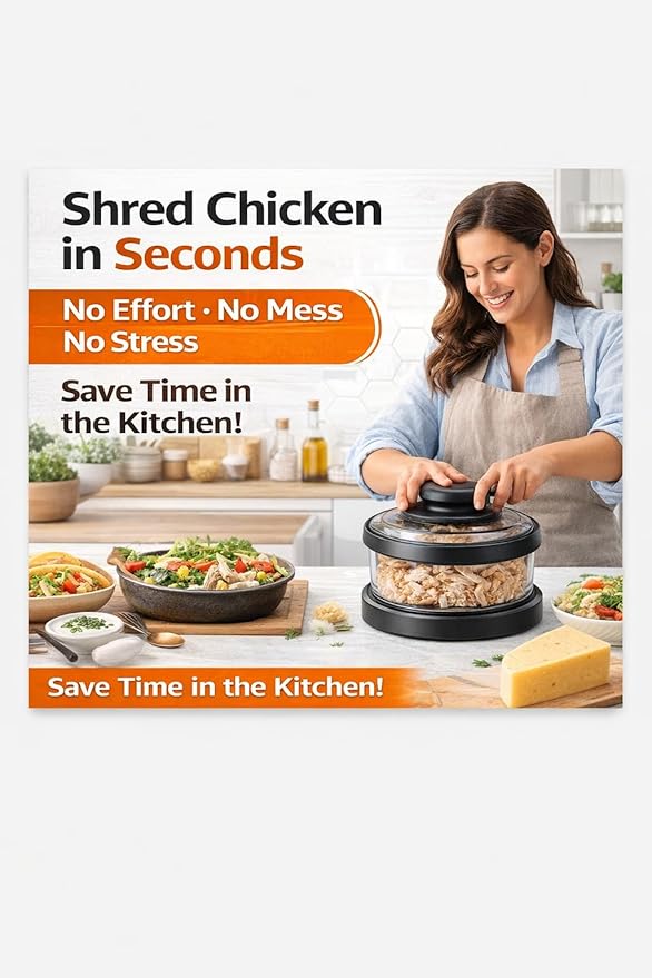 Chicken Shredder Tool, Large Meat Shredder with Handle, Easy Twist Chicken Breast Shredder, BPA Free, Fast & Effortless Shredding for Chicken, Pork & Beef, Includes Cleaning Brush & Fork