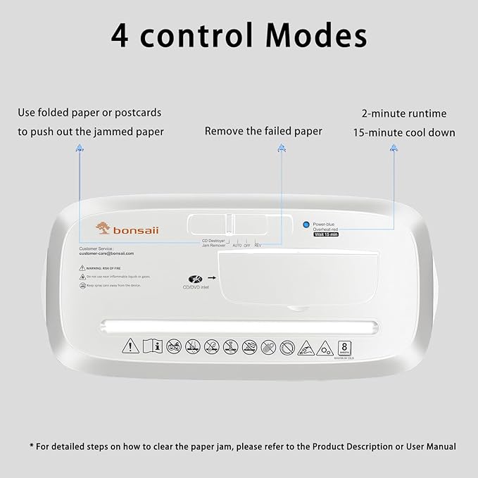 Bonsaii 8-Sheet StripCut Shredder - High Security, CD/Credit Card, Overheat Protection, 3.4 Gal Bin, Ideal for Home Office, Low Noise Operation, White
